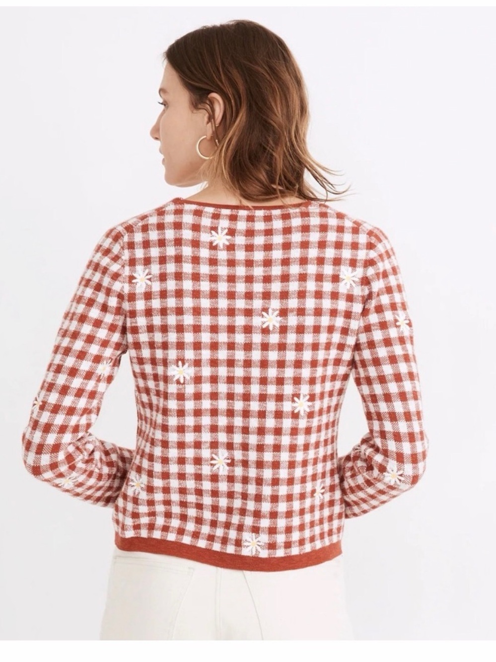 Madewell Spring Cardigan Gingham Daisy-Embroidered - Picture 3 of 12